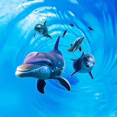 

Free Shipping Whirlpool dolphin flooring painting kitchen bathroom decorative self-adhesive floor mural 250cmx200cm