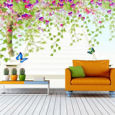 

Eco-friendly Fiber Decor Wall Coating 3D Colorful Wall Paper Custom Any Size Green Tree Abstract Art Mural Living Room 3D Fresco