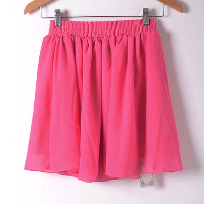 

Women Fashion Dress Casual Solid Color Chiffon High waist double chiffon short skirt Puff Pleated big swing half skirt L05