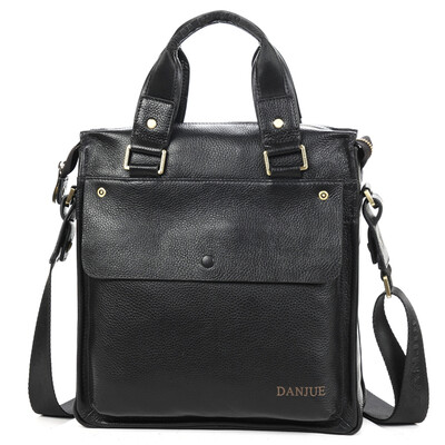 

DANJUE Cowskin Mens Handbag Business Vertical Shoulder Bag For Male Brand Genuine Leather Messenger Bags Black