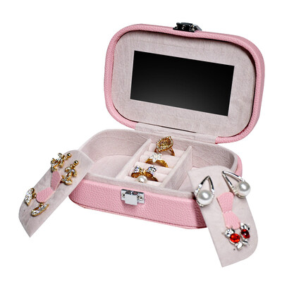 

GLOBAL KA jewelry box small gifts portable with makeup mirror jewelry storage box girls birthday Valentines Day gift pink