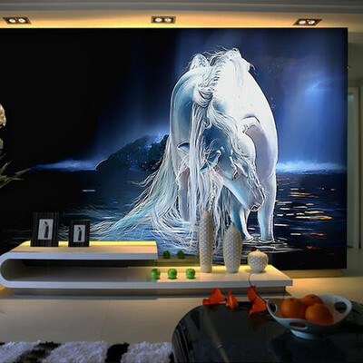 

Customized Any Size White Horse Wall Art Painting Photo 3D Wall Mural Wallpaper For Living Room TV Background Bedroom Walls 3D