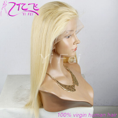 

Straight Blonde Lace Front Human Hair Wig With Baby Hair Malaysian Remy Free Part #613 Natural Hairline