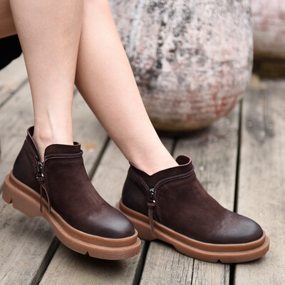

Artdiya Original 2017 Autumn&Winter New Style Retro Genuine Leather Ankle Boots Flat Thick Sole Women Boots Martin Boots