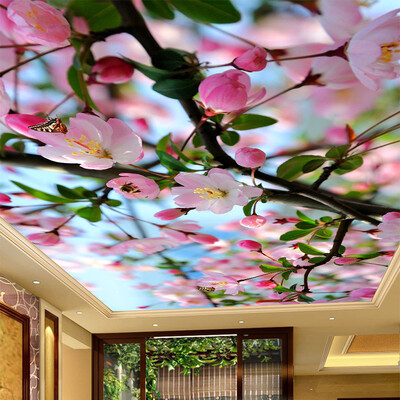 

Пользовательские Mural Photo Wallpaper 3D Stereoscopic Peach Blossom Zenith Ceiling Mural 3D Living Room Wall Paper Современное домашнее украшение