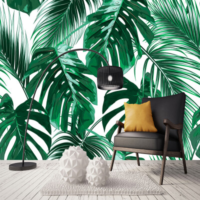 

Custom Photo Wallpaper Murals 3D Modern Hand Painted Tropical Rainforest Banana Leaves Pastoral Wall Painting Mural De Parede 3D