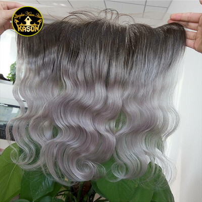 

Brazilian Virgin Hair Body Wave Lace Frontal Ombre Grey Color Ear To Ear 134 Frontal With Baby Hair 100 Human Hair