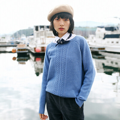 

And with pure Raincun C6149 thin section sweater women retro spring&autumn sets of bf wind sweater female wild college blue  C6149L0M