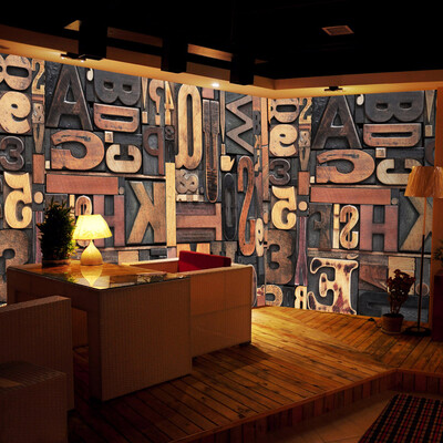 

Custom 3d mural 3D stereo Wood Alphabet puzzle wallpaper art mural Letter cafe restaurant tea shop wallpaper
