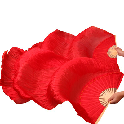 

Newest Handmade Bamboo Ribs Dance Props Silk Belly Dance Fans Natural Silk 1 Pc Left hand1 Pc Right Hand Dancing Silk Fans Red