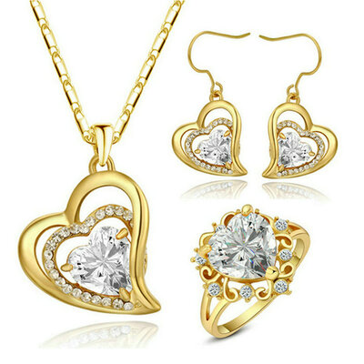 

Yoursfs® 18K с желтым позолотой Сердце в любви Серьги и кольца Ювелирные изделия Используйте шампанское Австрийские хрустальные свадебные наборы
