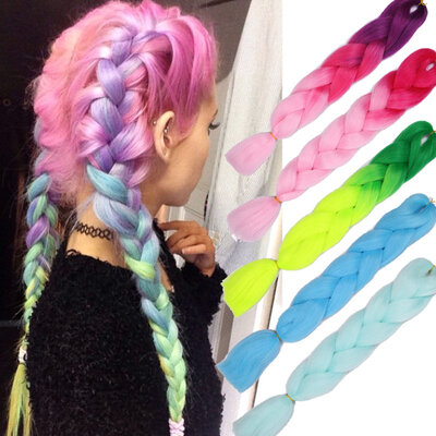 

AISI HAIR Ombre Kanekalon Braiding Hair Extensions 24inch 100g Synthetic Jumbo Braids Hair Fiber Pink Purple Blue Green 1pce