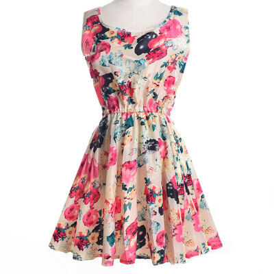 

Women Casual Dress Printing Summer Sleeveless Printed Chiffon Dress Large Flower Medium Tank Top L06