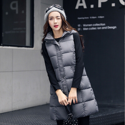 

2017 Autumn&Winter New Arrival Womens Large Sized Hooded Long Vest Coat Cultivation Cotton-padded Sleeveless Jacket Cardigan