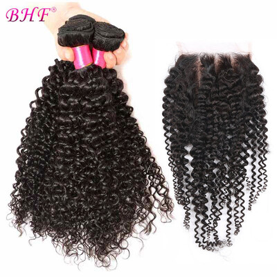 

Kinky Curly Virgin Hair With Closure Brazilian Hair Weave Bundles With Closure Free Middle 3 Part Human Hair