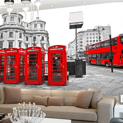 

Пользовательские Mural Photo Wallpaper Retro London Street Телефон Booth Bar KTV Room Room TV Back Настенный панно Modern Home Decor