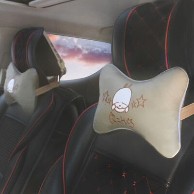 

Jun Zhe car headrest neck pillow cartoon head bones plush cotton car headrest pair of plush beige