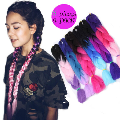 

AISI HAIR 100gpcs 24inch Kanekalon Jumbo Braids Hair Ombre Two Tone Colored Synthetic Hair for Dolls Crochet Hair