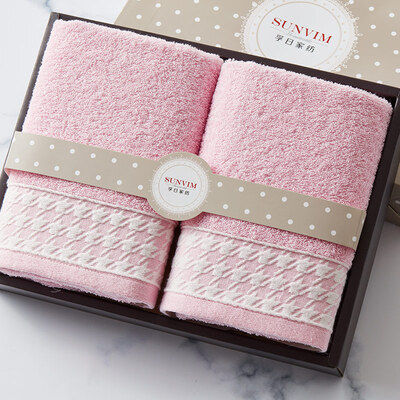 

Vosges Home Textiles SUNVIM Towels 20s Combed Cotton Plain Houndstooth 2 Pack Gift Box Cotton Towel Gift Bag Pink