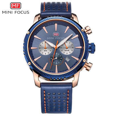 

MINI FOCUS Famous Top Brand Men Quartz Watch Leather Sport Men's Wrist Watch MF0010G
