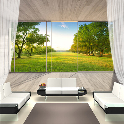 

Custom Wall Mural Нетканые обои 3D Пространство Расширение Балкон Окно Наружная Лесная Пейзаж Стена Картина Murales De Pared 70cm x 200cm
