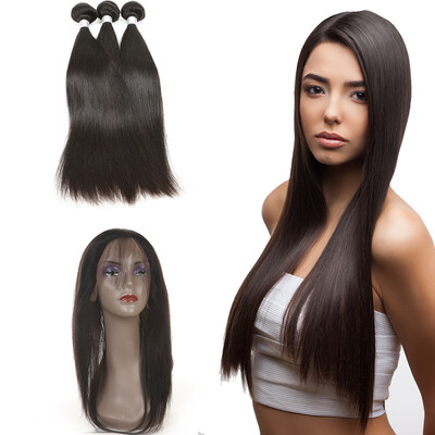 

Unprocessed Pre Plucked 360 Lace Frontal Closure With 2/3 Bundles Brazilian Virgin Hair Straight 360 Lace Virgin Hair With Bundles