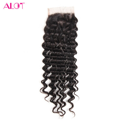 

Alot Hair Malaysian Virgin Hair Deep Wave Closure High Quality Human Hair Weave 4x4 Lace Closure With Baby Hair