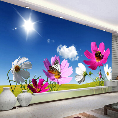 

Обои для рабочего стола Обои для рабочего стола Blue Sky White Clouds Sunshine Flower Wall Painting Living Room Wall Covering Papel De Parede 3D