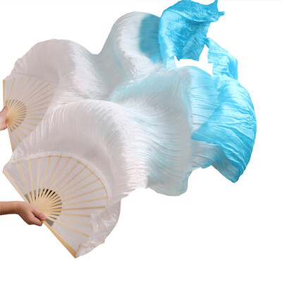 

1 Pair Dance Fans Bamboo Ribs Natural Silk Stage Performance Props Dye Fans Belly Dance Silk Fan White+light Turquoise+Turquoise