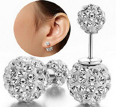 

Womens New Fashion Rhinestone Decor Double Beads Dual-use Ear Studs Earrings
