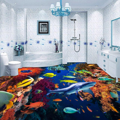 

Free Shipping Underwater World Coral Fish 3D Floor Painting self-adhesive living room bedroom bathroom flooring mural 250cmx200cm