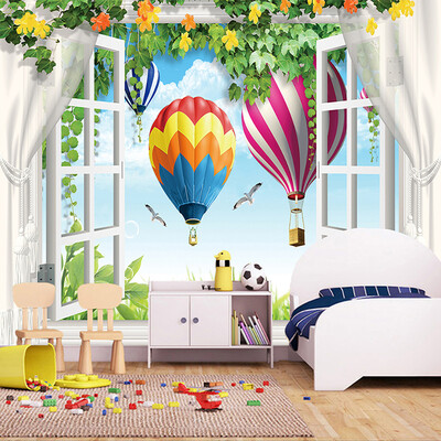 

Custom 3D Photo Wallpaper For Kids Room 3D Space Window Scenery Hot Air Balloon Vines Wall Painting Living Room Wall Decor Mural