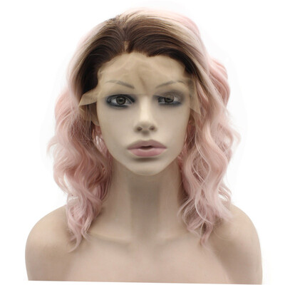 

Shoulder Length Lace Front Synthetic Hair Ombre Pink Stylish Wig