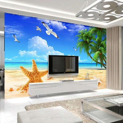 

Пользовательские 3D-обои для фотографий Средиземноморский стиль Украшение Mural Beach Sand Starfish Sofa TV Background Wall Painting Wallpaper