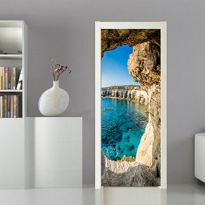 

Фотообои 3D Стерео Пещера Морской пейзаж Mural Современный Creative DIY Дверь стены Стикер Гостиная Домашний декор ПВХ Mural 77cmx200cm
