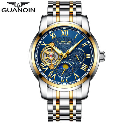 

GUANQIN Мужские часы топ брендов бизнес-часы Tourbillon автоматические механические часы случайный кожаный ремешок