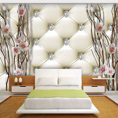 

Custom Mural Wallpaper 3D Embossed Diamond Plum Branches Wall Painting Art Soft Package Living Room TV Backdrop Home Decor Paper