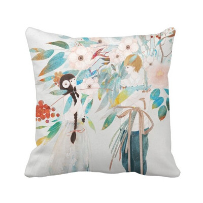 

Boygirl Chinese Classical Style Illustrator Polyester Toss Throw Pillow Square Cushion Gift
