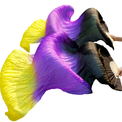 

New Arrivals Stage Performance Dance Fans 100 Silk Veils Colored 180cm Women Belly Dance Fan Veils 2pcs BlackPurpleYellow