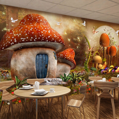 

Custom 3D Mural Wallpaper Cartoon Fairy Tale World Mushroom House Butterfly Flower Photo Background Children's Room Wallpaper 3d