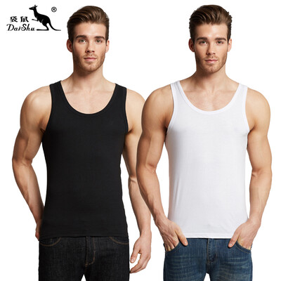 

Kangaroo DaiShu 2 pieces mens vest mens cotton casual sports tide mens vest bottoming shirt black white M