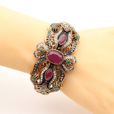 

Урожай женщин цветок браслет манжеты турецкий смолы браслет ювелирные изделия античный золото цвет невесты браслеты партии свадьбы