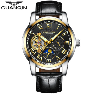 

GUANQIN Mens Top Brand Business Waterproof Watch Tourbillon Automatic Mechanical Watch Mens Casual Leather Strap