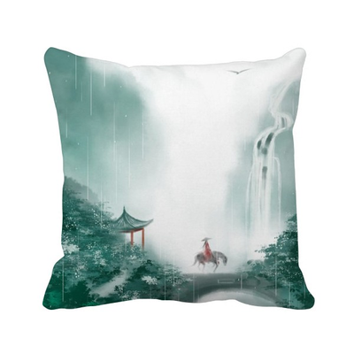 

Mountain Rain Mo Chinese Watercolor Polyester Toss Throw Pillow Square Cushion Gift
