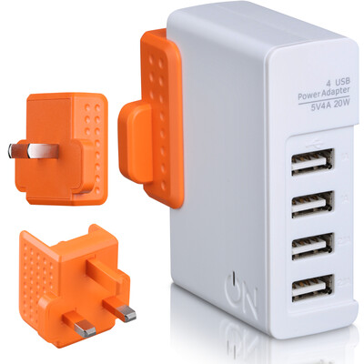 

ON HOU1440G Smart 4A Multi-purpose Four USB Travel Adapter Converter Phone Tablet PC Fast Power Green