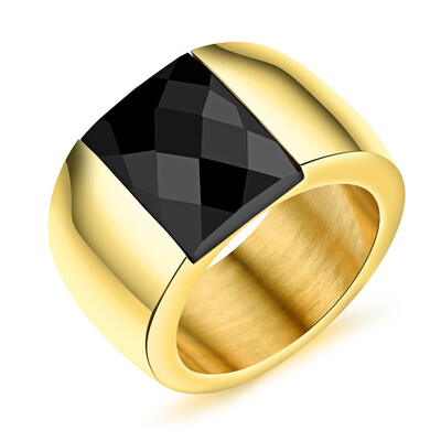 

Exaggerated Black Crystal Simple Mens Ring White Gold Color Stainless Steel Punk Vintage Style Finger Rings OR526