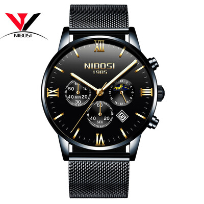

Quartz wristwatches NIBOSI Fashion Brand Luxury Watch Men Waterproof Male Clock Luxury Mesh Band Dress Causal Men Watch Uhren