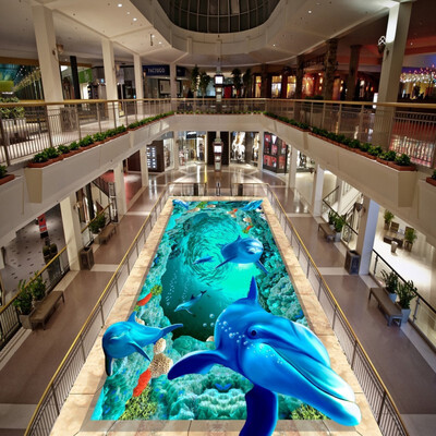 

Free shipping custom flooring moisture proof living room wallpaper 3D Stereo Sea World Dolphin Floor Painting mural 250cmx200cm