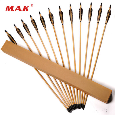 

12 pcs Archery Wooden Arrows 80cm Wood Shaft Traditional Pheasant Hair Turkeys Feather for Recurve Bow Long bow