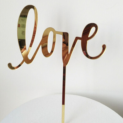 

MEYA Gold Mirror Love Acrylic Wedding Cake Topper Cursive Letters Rustic Decoration
